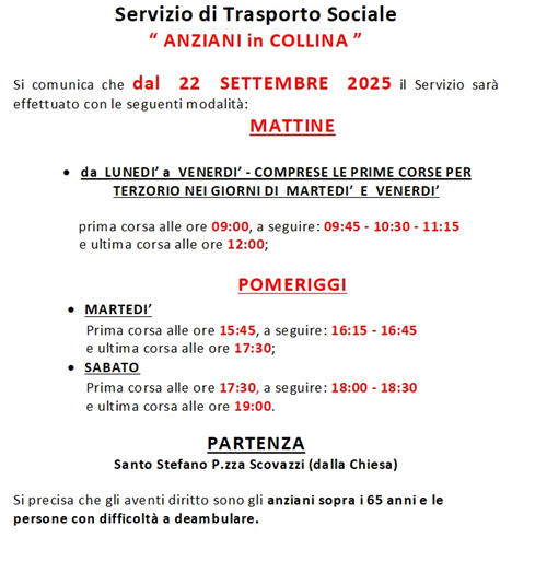Servizio di Trasporto Sociale ANZIANI IN COLLINA