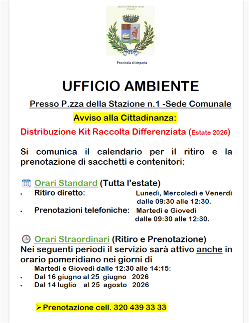 Distribuzione Kit Raccolta Differenziata (Estate 2026)